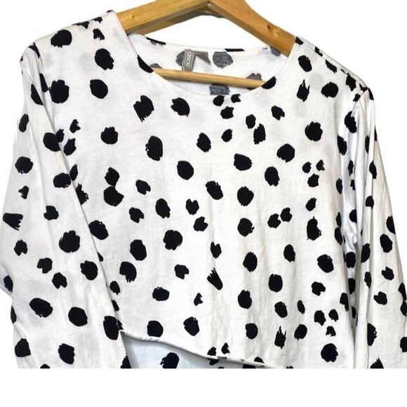 ASOS Cotton High Low Layered Animal Print Top 3/4 Sleeve 6 White Black #4133 - Picture 3 of 15